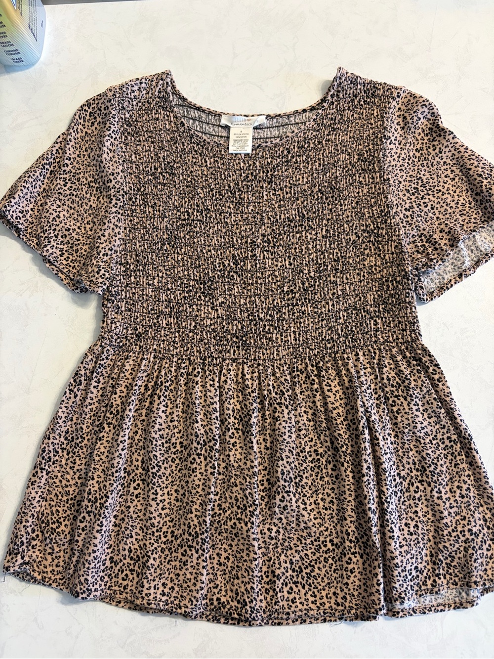 URBAN Romantics Taupe & Black Smocked Peplum Leopard Top